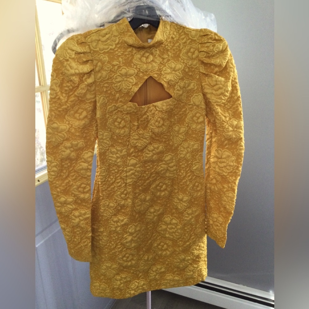 One 33 Social Yellow Long Sleeve Polyester Jacquard Floral dress